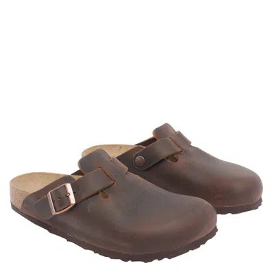 Birkenstock Boston Oiled Sabot In Habana Leather In Black