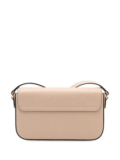 Pre-owned Gucci 2016-2025 Super Mini Gg Jumbo Embossed Leather Pochette Crossbody Bag In Brown