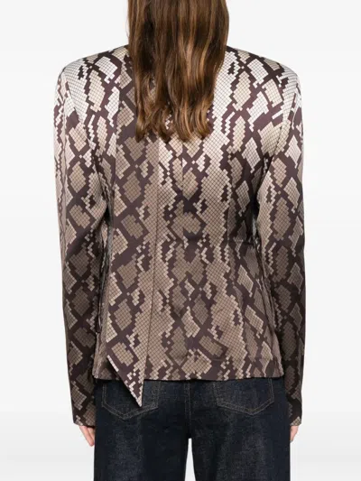 Stella Mccartney Satin Top With Snake Print And Knot In Brown