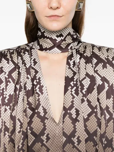 Stella Mccartney Satin Top With Snake Print And Knot In Brown