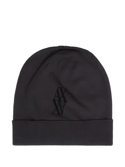 Armani Exchange Logo-embroidered Beanie Hat In Brown