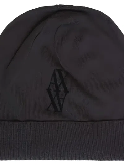 Armani Exchange Logo-embroidered Beanie Hat In Brown