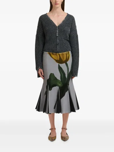Marni X Slawn & Soldier Tulip-print Pleated Midi Skirt In Gray
