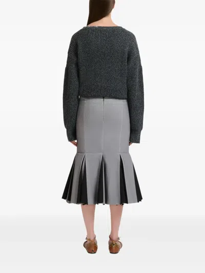 Marni X Slawn & Soldier Tulip-print Pleated Midi Skirt In Gray