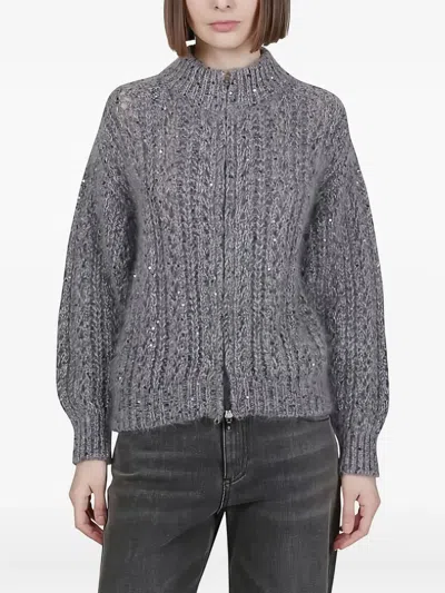 Eleventy Sequin-embellished Cardigan In Gray