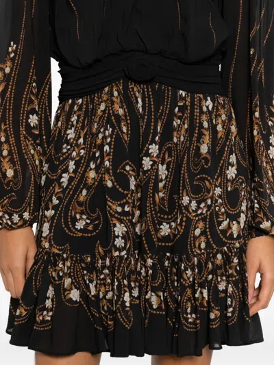 Farm Rio Tie-neck Floral-print Georgette Mini Dress In Black