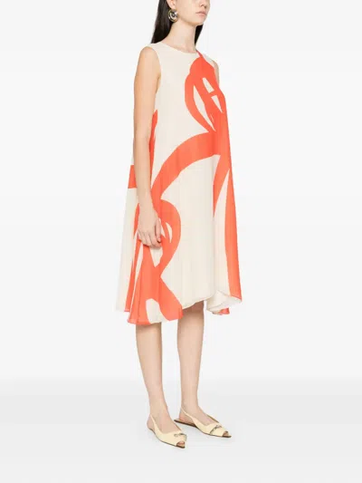 Pre-owned Rue Du Mail 2000s Printed Silk Midi Dress In Neutral