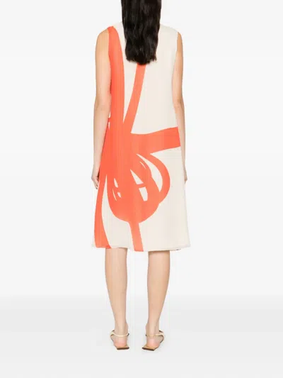 Pre-owned Rue Du Mail 2000s Printed Silk Midi Dress In Neutral