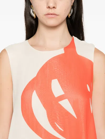 Pre-owned Rue Du Mail 2000s Printed Silk Midi Dress In Neutral