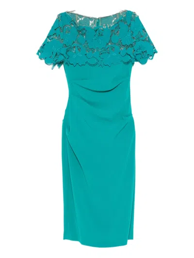Talbot Runhof Guipure Lace Short-sleeve Draped Dress In Blue