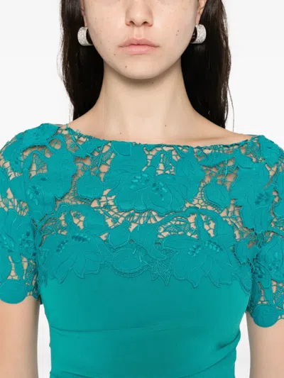 Talbot Runhof Guipure Lace Short-sleeve Draped Dress In Blue