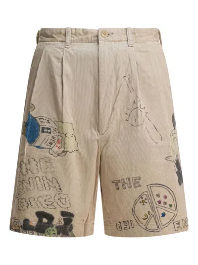 Kapital Corduroy Graphic Shorts In Neutral