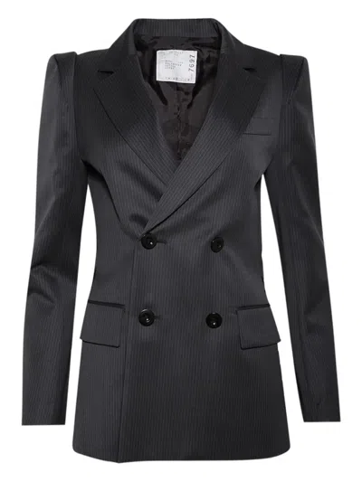 Sacai Pinstripe Double-breasted Blazer In Black