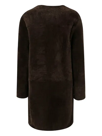 Blancha Buttoned Sheepskin Coat In Brown