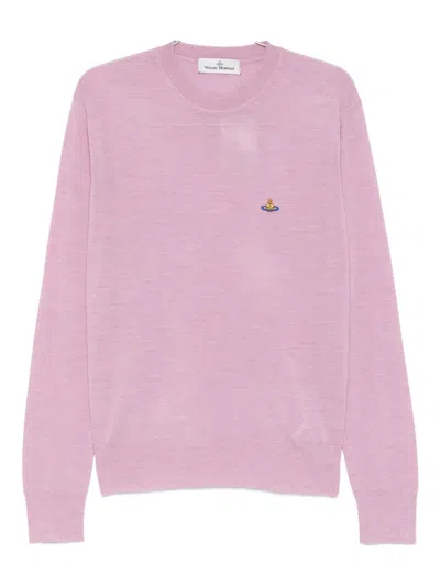 Vivienne Westwood Textured Knit Sweater With Crew Neckline In Pink