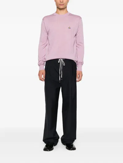 Vivienne Westwood Textured Knit Sweater With Crew Neckline In Pink