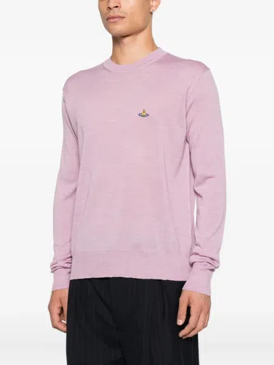 Vivienne Westwood Textured Knit Sweater With Crew Neckline In Pink