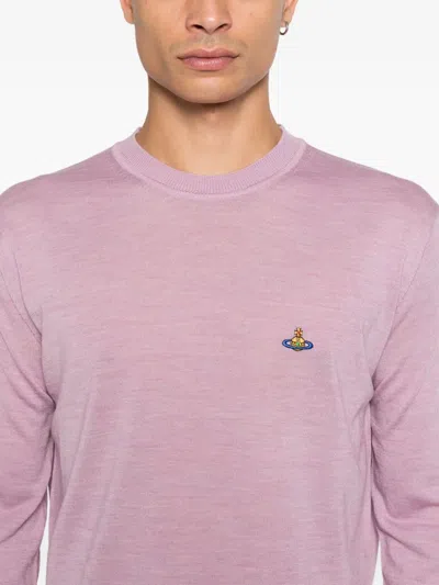 Vivienne Westwood Textured Knit Sweater With Crew Neckline In Pink