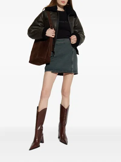 Samsoe & Samsoe Zippered Long-sleeved Leather Jacket In Brown