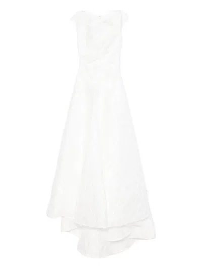 Talbot Runhof Tiered Midi Dress In White