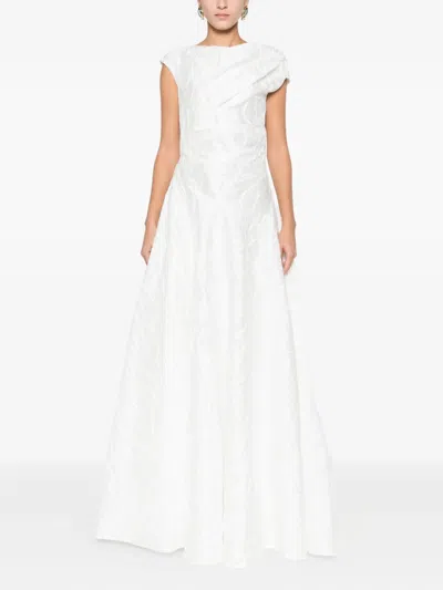 Talbot Runhof Tiered Midi Dress In White