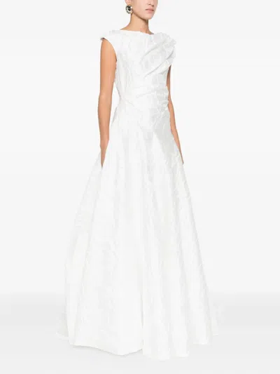 Talbot Runhof Tiered Midi Dress In White