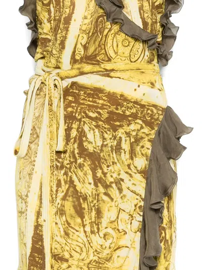 Pre-owned Jean Paul Gaultier 2000s Ruffled Wrap Dress In Yellow
