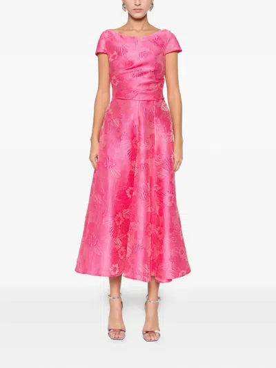 Talbot Runhof Floral-embroidered Dress In Pink