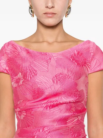 Talbot Runhof Floral-embroidered Dress In Pink