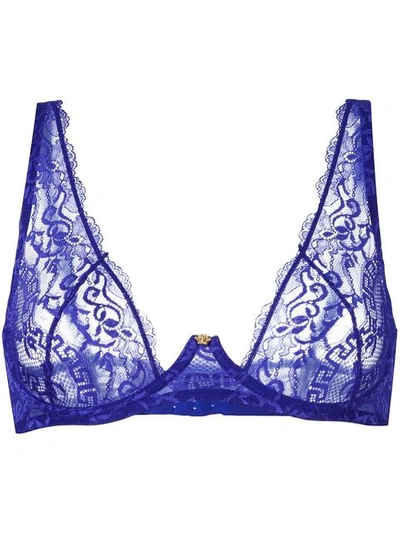 Versace Lace Long Line Bra In Bright Blue