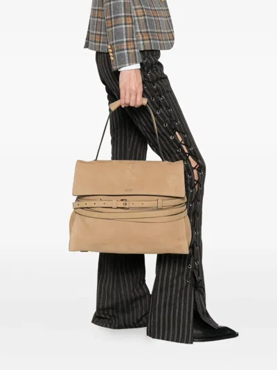 Moschino Belted Leather Tote Bag In Neutral