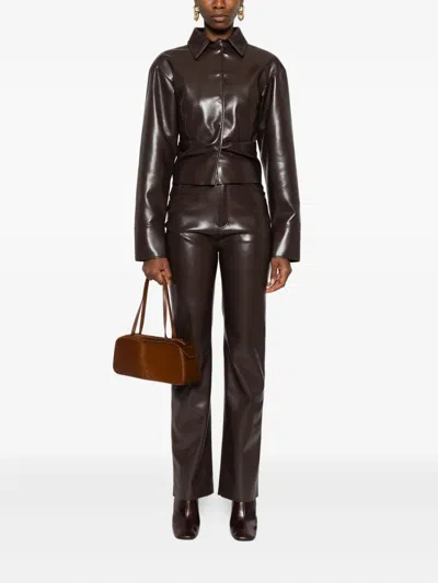 Nanushka Five-pocket Faux-leather Trousers In Brown