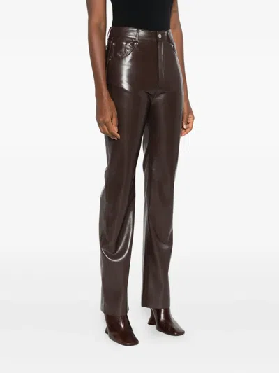 Nanushka Five-pocket Faux-leather Trousers In Brown