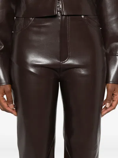 Nanushka Five-pocket Faux-leather Trousers In Brown