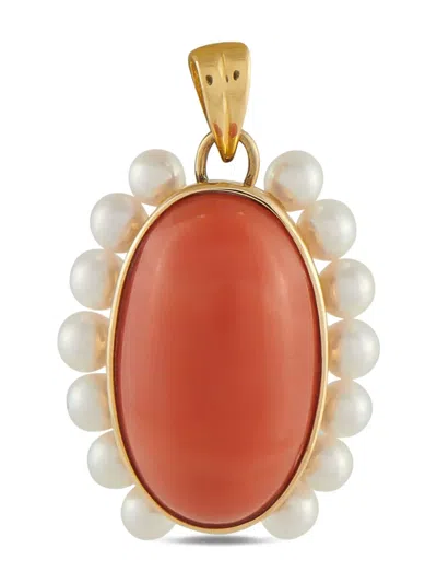Pre-owned Lb Exclusive 18k Yellow Gold Coral And Pearl Pendant