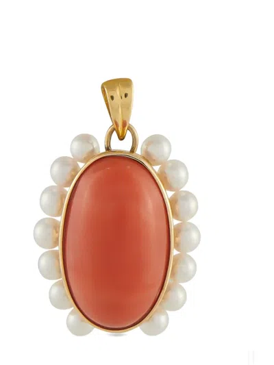 Pre-owned Lb Exclusive 18k Yellow Gold Coral And Pearl Pendant