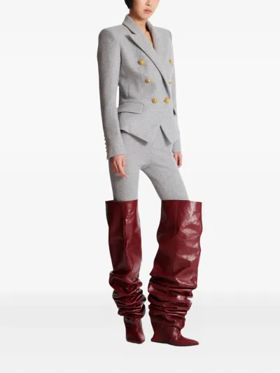 Balmain Wool-blend Jersey Double-breasted Blazer In Gray