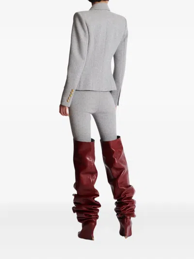 Balmain Wool-blend Jersey Double-breasted Blazer In Gray