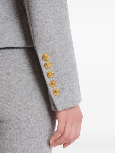 Balmain Wool-blend Jersey Double-breasted Blazer In Gray