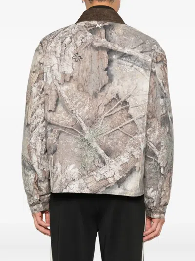 Represent Corduroy-collar Camouflage Trucker Jacket In Gray