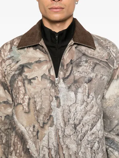 Represent Corduroy-collar Camouflage Trucker Jacket In Gray