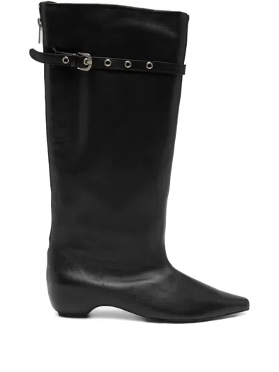 Low Classic Buckle-detail Leather Boots In Black