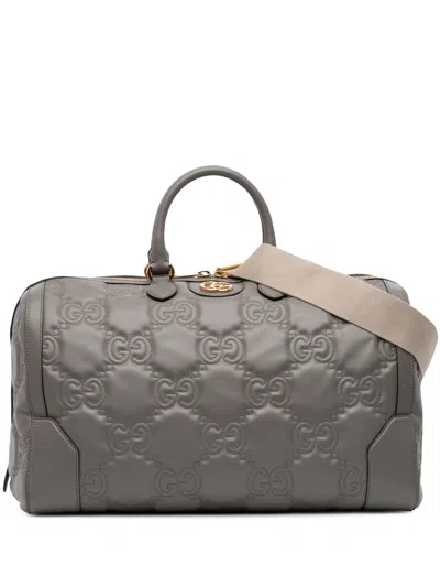 Pre-owned Gucci 2016-2025 Medium Gg Matelasse Leather Duffle Bag Travel Bag In Gray