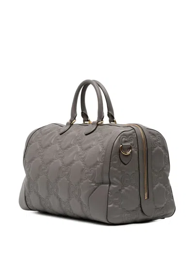 Pre-owned Gucci 2016-2025 Medium Gg Matelasse Leather Duffle Bag Travel Bag In Gray