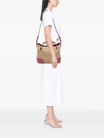 Pre-owned Gucci 2016-2025 Medium Gg Canvas Bree Satchel In Brown