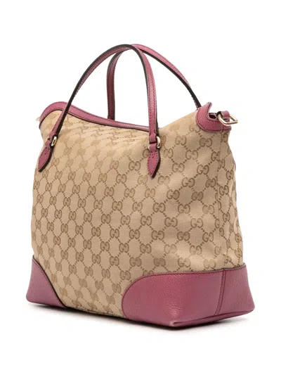 Pre-owned Gucci 2016-2025 Medium Gg Canvas Bree Satchel In Brown