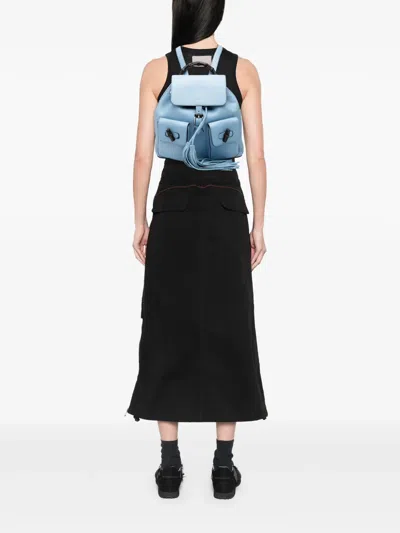 Pre-owned Gucci 2000-2015 Leather Bamboo Tassel Backpack In Blue