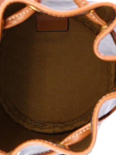 Pre-owned Celine Drawstring Triomphe Coated Canvas Mini Bucket Bag In Brown