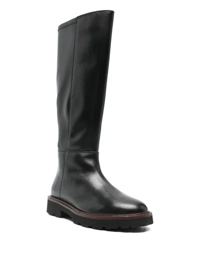 Geox Zip Leather Boot In Black
