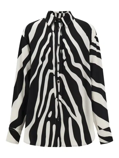 Ferragamo Zebra-print Long-sleeves Shirt In Black